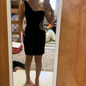Black one shoulder tight side cut out dress